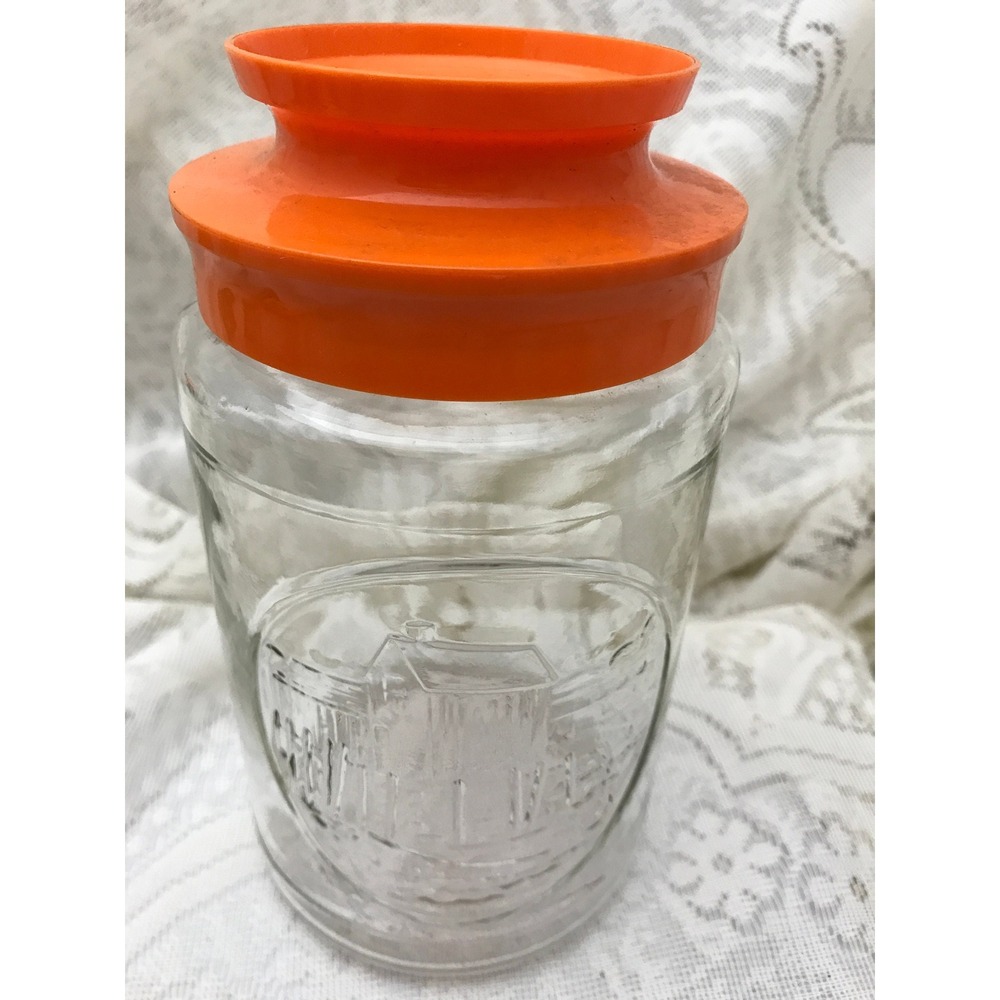 Vintage Anchor Hocking Wharf Jar:‎ Embossed Glass Container with Orange Lid
